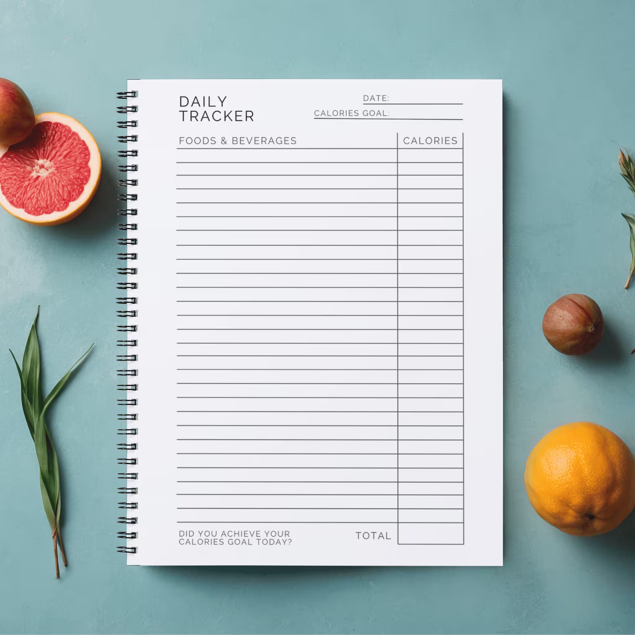 Daily diet journal for tracking calories intake