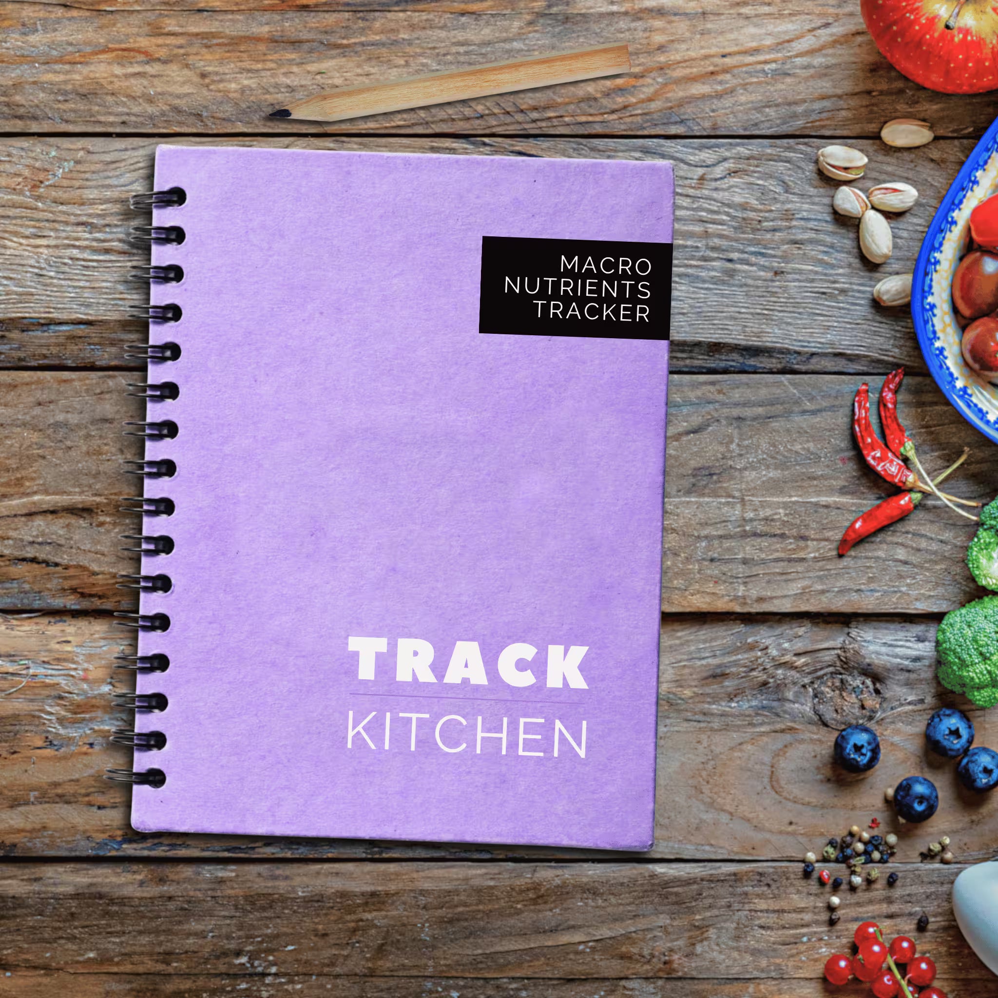 Lavender purple spiral-bound notebook 90 Day Macro Nutrients Tracker diet journal